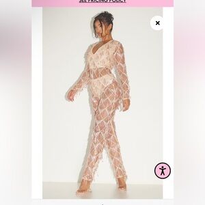 Pretty Little Thing Rose Gold Tassel Sequin Plunge Jumpsuit